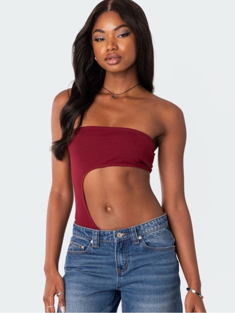 Edikted Strapless Cutout Bodysuit - Burgundy